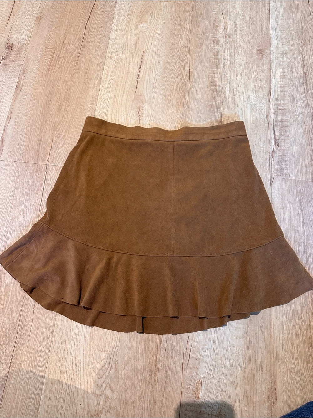 Brown suede mini skirt with ruffle hem Size 4